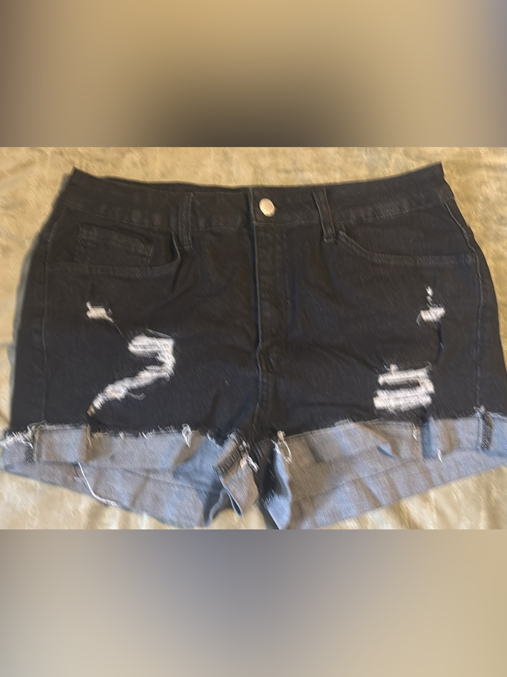 Women’s Black Distressed Denim Shorts